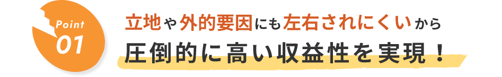 Point01 立地や外的要因にも左右されにくいから圧倒的に高い収益性を実現！